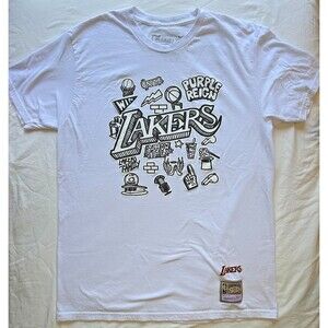 Mitchell & Ness NBA Los Angeles Lakers Doodle White T-Shirt Adult Mens L Large